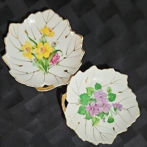 Floral Decorative Plates with Gold Trim